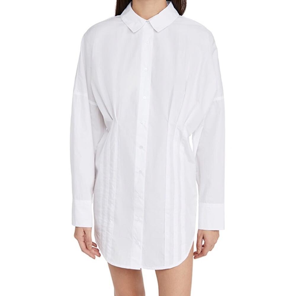 New Free People Taia Long Sleeve Mini Shirt Dress in White Women's Size S